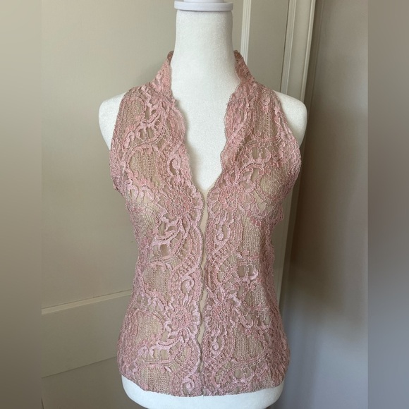 VTG Pink nude Lace vneck Sleeveless Top womens L coquette girl, y2k, 90s, GIRLY - Picture 4 of 7